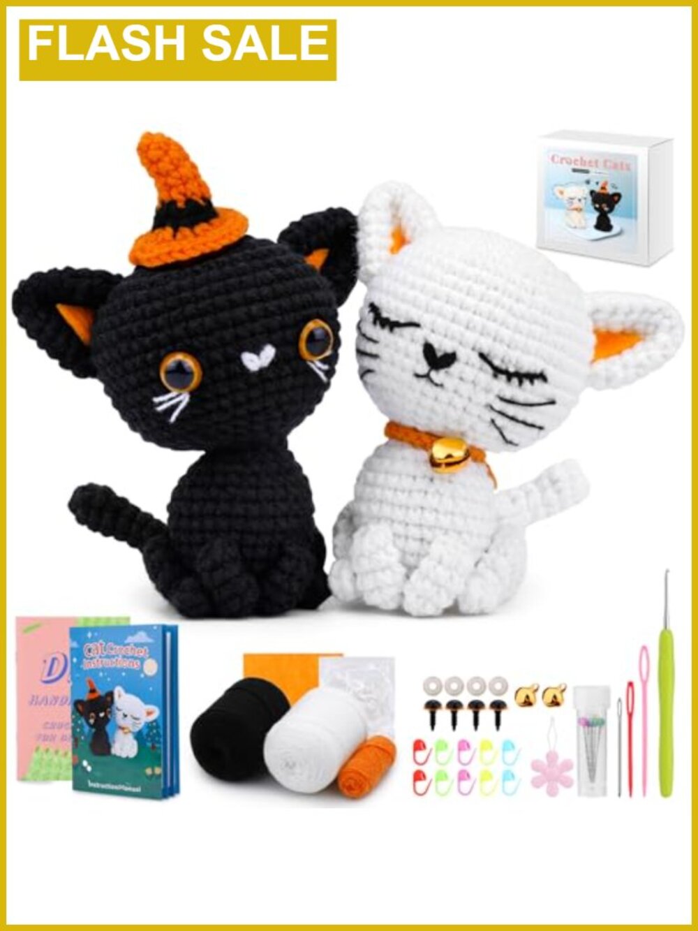 Cat Crochet Kit for Adult Beginners 2Pcs Complete Starter Set with Yarn Hook